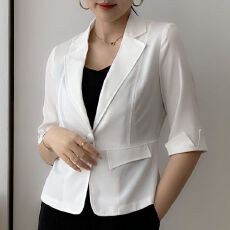 批发韩国短款<b class='q'>小西装</b>女外套2025薄款韩版显瘦休闲百搭纯色<b class='q'>七分袖</b>小西服