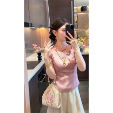 批发夏季新中式斜襟收腰修身显瘦上衣+宽松显瘦垂感休闲阔腿<b class='q'>裤</b><b class='q'>套装</b>女