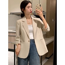 批发米色西装外套女小个子短款2025春<b class='q'>夏</b>季新款韩版高级感七分袖薄西服