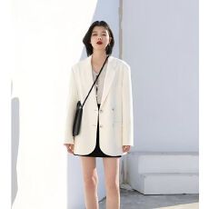 批发CHICVEN <b class='q'>街头</b>休闲宽松白色西装外套女春2022设计感小众气质小西服