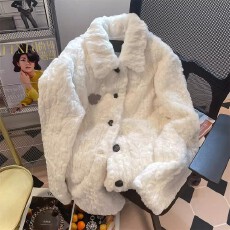 批发软糯仿羊羔绒外套女冬季2025年新款加厚中长款宽松设计感毛毛棉服