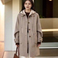 批发2025秋冬新款毛呢<b class='q'>大</b>衣<b class='q'>女</b>高级感慵懒风洋气优雅减龄连帽毛呢<b class='q'>外套</b><b class='q'>女</b>