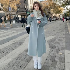 批发毛呢外套中长款2025温柔系带显瘦秋冬<b class='q'>韩版</b>高级赫本风百搭多色大衣