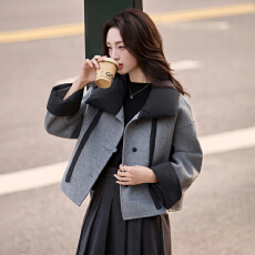 批发<b class='q'>女</b>式短款加厚毛呢<b class='q'>外套</b>2025秋冬新款高端翻领拼接毛呢宽松时尚<b class='q'>外套</b>