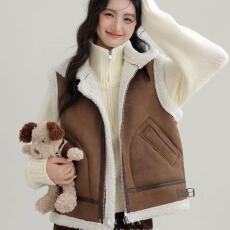 批发2025秋冬新款翻领皮毛一体仿羊羔毛马甲背心女宽松叠穿马夹外套潮