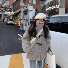 冬季新款仿泰迪羊羔毛外套女加厚韩版翻领牛角扣皮毛一体皮草上衣