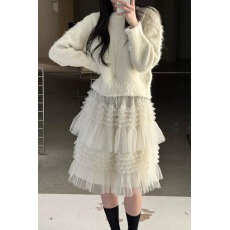 批发2026早春 重工<b class='q'>蕾丝</b>纱松腰蛋糕蓬蓬网纱半身裙