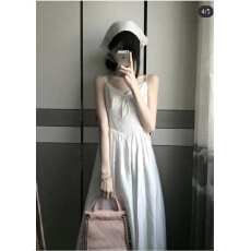 批发法式初恋系白月光吊带纯棉连衣裙夏季长款高级感收腰显瘦白色仙女