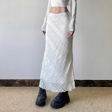 批发纯欲性感民族风肌理花纹蕾丝长裙女夏季新款<b class='q'>复古</b>开叉修身包臀裙潮