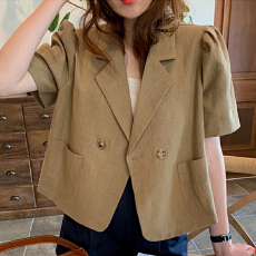 批发韩风chic<b class='q'>大码</b>西装<b class='q'>外套</b>翻领宽松泡泡袖短款西服上衣