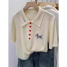 批发2026年polo领短袖女针织<b class='q'>打底衫</b>休闲宽松百搭显瘦薄款半袖上衣夏