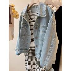 批发高级感浅蓝色<b class='q'>牛仔</b>外套女韩版ins宽松遮肉帅气短款<b class='q'>夹克</b>工装上衣