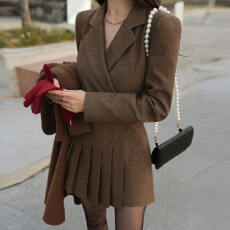 批发轻奢时尚 韩国chic<b class='q'>西装</b>外套 <b class='q'>修身</b>人字呢连体裤 韩版压褶连衣裤裙