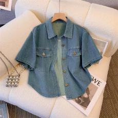 批发短袖<b class='q'>牛仔</b>外套女夏季薄款小个子搭配连衣裙2024新款衬衫披肩短上衣