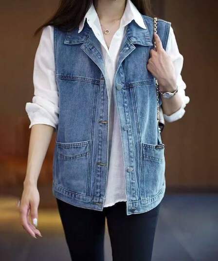 봄 가을 새로운 데님 조끼 여자 빅 사이즈 루즈핏 한국 스타일 슬림해 보이는 다용도 작은 키 쇼트 스타일 민소매 어깨 조끼