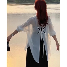 批发法式长袖<b class='q'>真丝</b><b class='q'>衬衫</b>女夏天薄款<b class='q'>衬衣</b>外套后背镂空设计感别致防晒上衣
