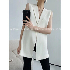 批发2026春<b class='q'>秋</b>季新款白色无袖系带西装上衣女中长款时尚设计感坎肩马夹