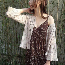 批发张子枫同款短款披肩镂空<b class='q'>针织</b>衫春夏文艺韩范七分袖修身<b class='q'>女</b>空调<b class='q'>开衫</b>