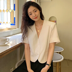 批发2026<b class='q'>夏</b>装大码女装韩版chic百搭显瘦V领单排扣西服上衣
