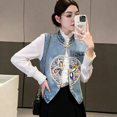 批发复古宽松中国风短款无袖马甲女春夏外穿<b class='q'>百搭</b>爆款休闲时网红马夹