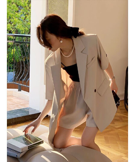 얇은 스타일 정장 세트 여성 여름 작은 키 2026 새로운 디자인 센스 품격 슬림해 보이는 캐주얼 반바지 투피스 세트