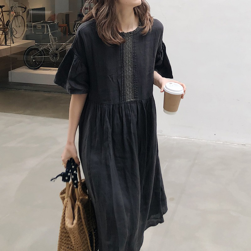 여름 드레스 새로운 chic 한국 스타일 무거운 작업 명중 Pleat 루즈핏 롱 코트 드레스