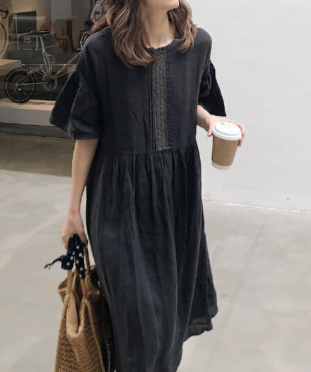 여름 드레스 새로운 chic 한국 스타일 무거운 작업 명중 Pleat 루즈핏 롱 코트 드레스