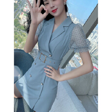 批发<b class='q'>西装</b>连衣裙女夏女装2026新款网纱拼接小香风收腰显瘦气质小裙子夏