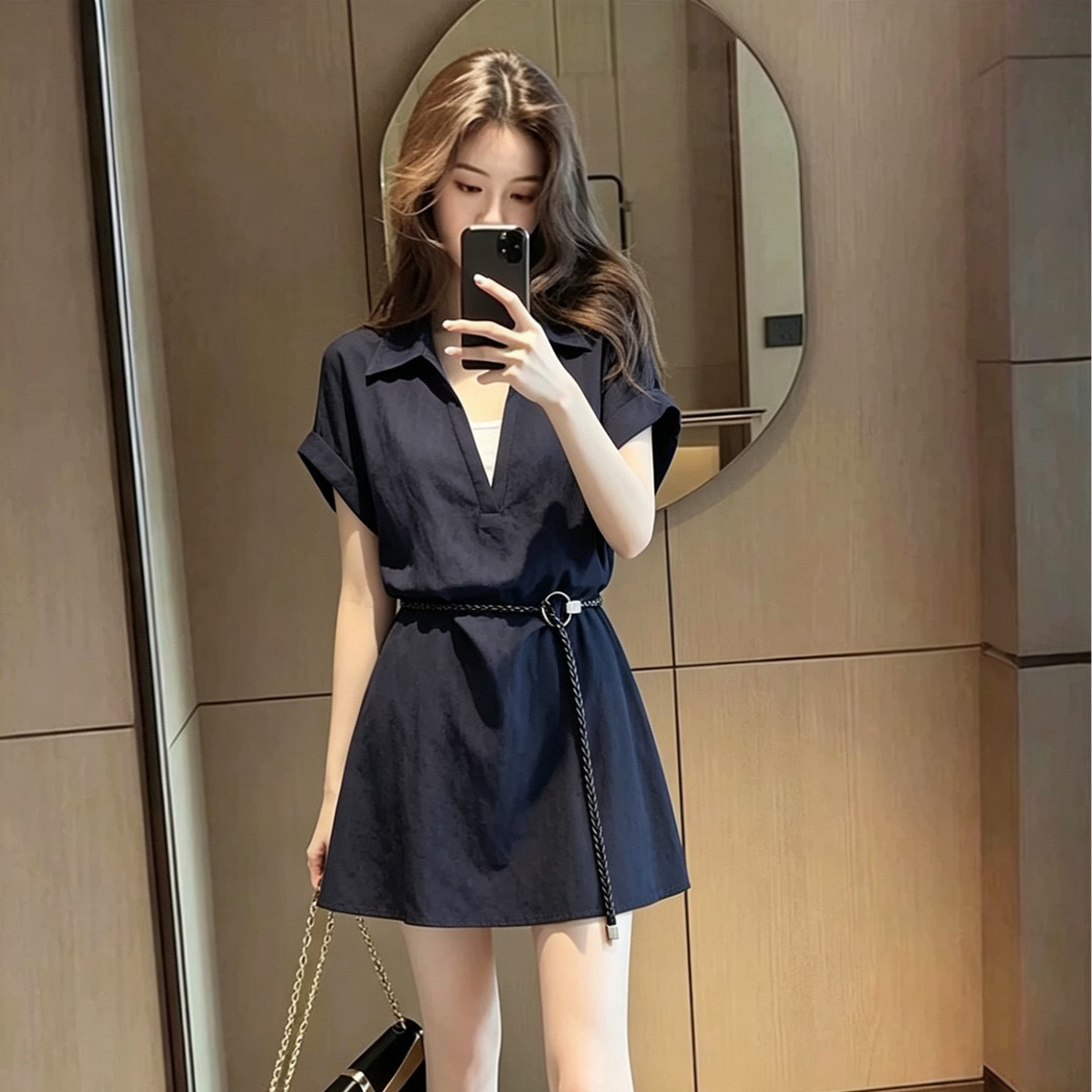 페이크 레이어드 폴로 칼라 반팔 드레스 2026 여름 새로운 패션 다용도 디자인 센스 미니 스커트 캐주얼 다용도