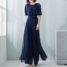 批发荷叶袖连体裤女夏长款2026新款<b class='q'>雪纺</b>连衣阔腿<b class='q'>套装</b>气质连身裤连衣裤