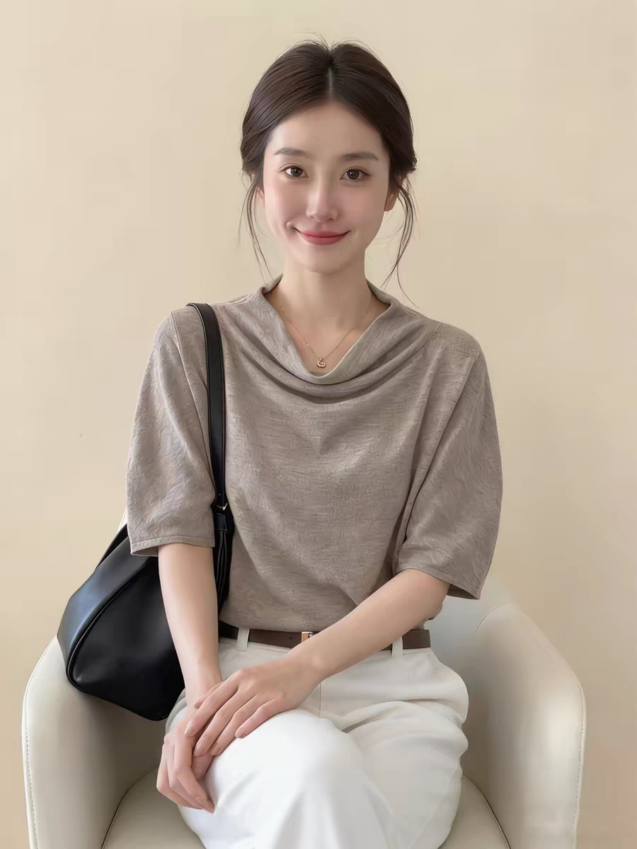 프랑스식 사소한 커피 색상 흔들다 칼라 반팔 티셔츠 여성 2026 여름 새로운 디자인 센스 루즈핏 느긋한 품격 맨위