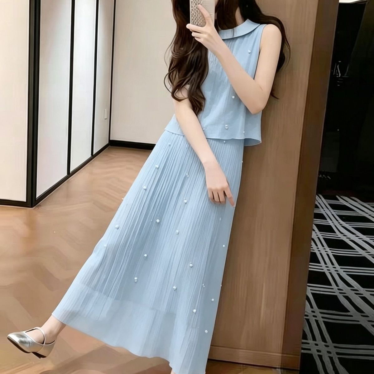 여름 순수한 욕망 품격 조끼 반신 스커트 두 조각 여성 세트 새로운 작은 샤넬 스타일 고유 한 디자인 센스 패션 세트 여성