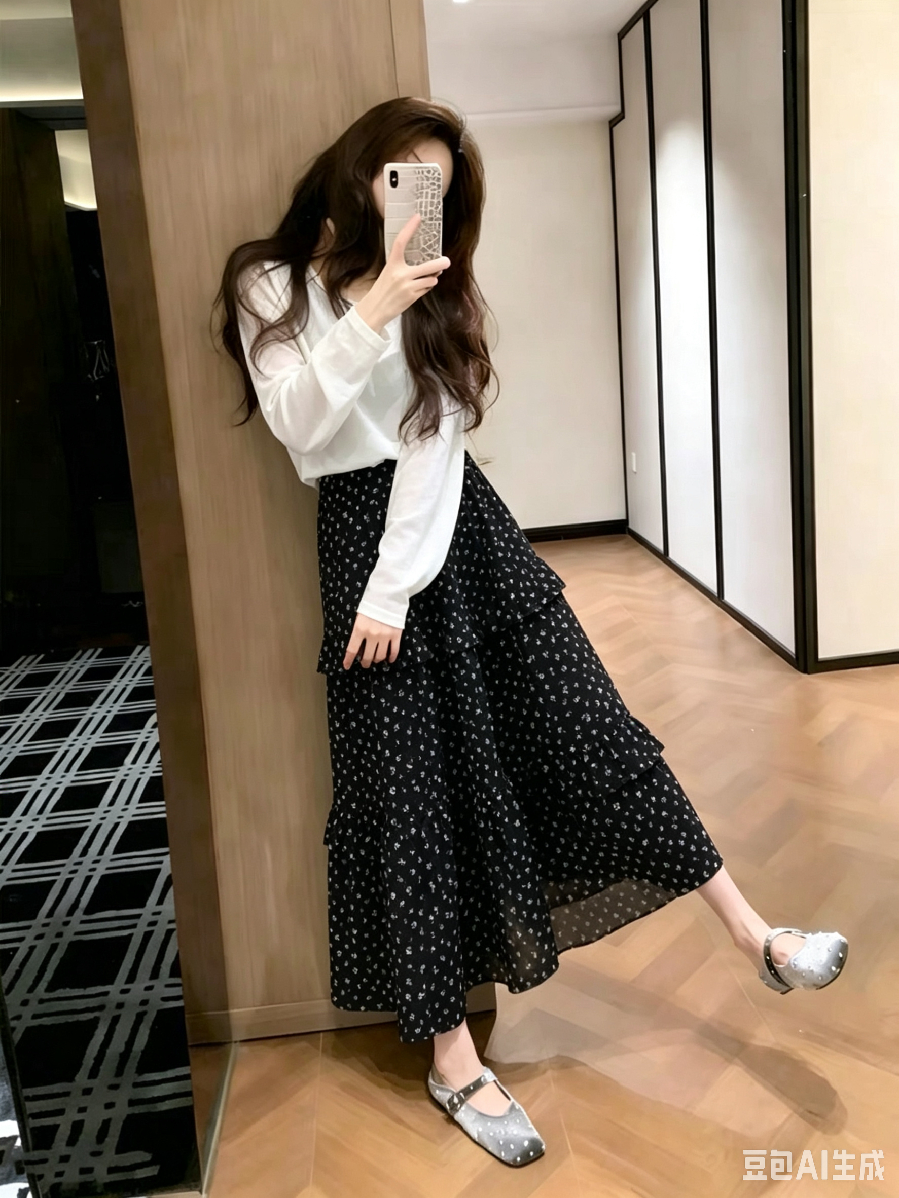 검정색 레트로 꽃무늬 반신 스커트 여성 여름 새로운 하이웨이스트 한 마디 우산 치마 배 종류 몸 표지 넓적 다리 케이크 롱 스커트