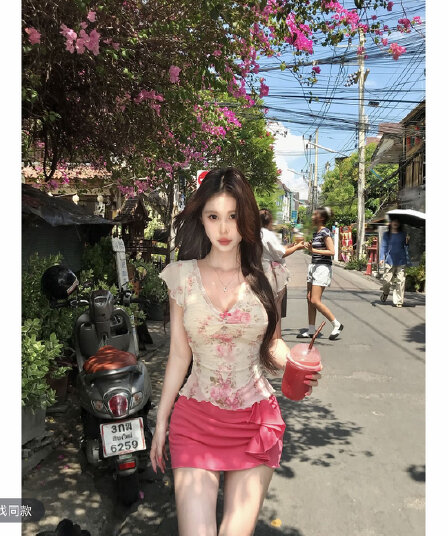 mejiu 꿀 나인 얕은 쇼어 책 제인 레이스 V넥 날다 소매 꽃무늬 반팔 여름 달콤함 핫걸 순수한 욕망 센스