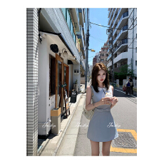 批发JMSHOP 温莎小姐 TR斜纹西装料娃娃领<b class='q'>连衣裙</b>女收腰显瘦无袖背心裙