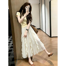 批发不规则雪纺<b class='q'>半身裙</b>女2026春夏季<b class='q'>高腰</b>垂感显瘦a字休闲荷叶边中长裙