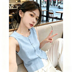 批发韩系减龄甜美粉色无袖背心衬衫女2026夏季新款薄款开衫<b class='q'>马甲</b>