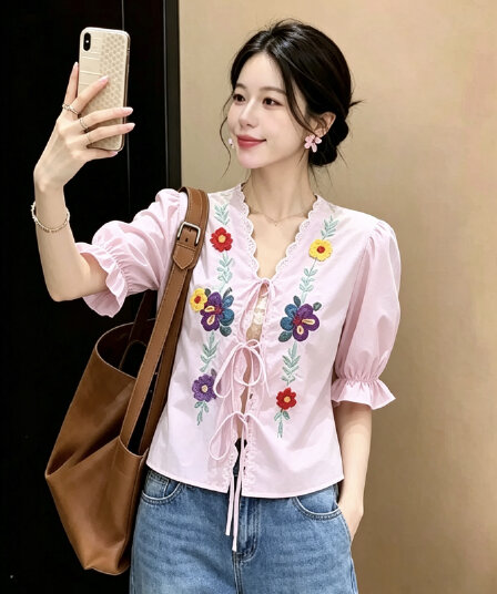 없음 연 하나 와우 플러그 Na 꽃 집 프랑스식 조용한 럭셔리 고급 빗질된 면 자수 맨위