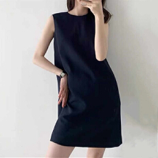 批发仿醋酸无袖法式连衣裙夏季韩版通勤小黑裙<b class='q'>赫本</b><b class='q'>风</b>格气质显瘦背心裙