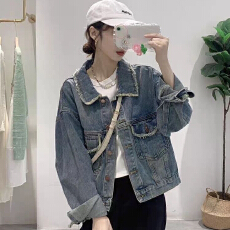 批发春秋小香风毛须边牛仔外套女<b class='q'>设计</b>感小众短款宽松休闲减龄夹克上衣