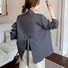批发超火休闲灰色西装外套女春秋2026新款设计感小心机开叉蝴蝶结西服