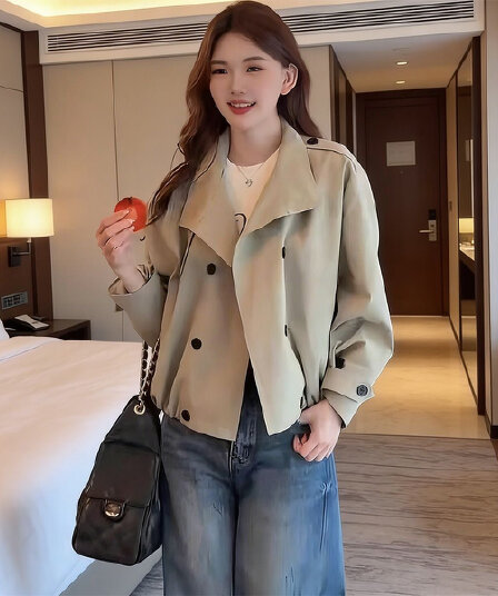 ins 스탠드 칼라 쇼트 스타일 바람막이 여성 코트 봄 가을 새로운 캐주얼 루즈핏 재킷 작은 키 품격 다용도 맨위