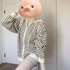 批发思蓓儿奶系软糯撞色条纹连帽拉链<b class='q'>针织</b>开衫秋季松弛感宽松慵懒外套