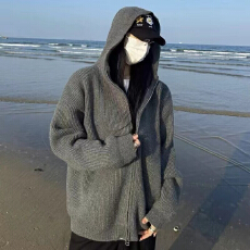 批发思蓓儿春秋季新款拉链连帽毛衣高级感ootd穿搭慵懒风<b class='q'>针织</b><b class='q'>开衫外套</b>