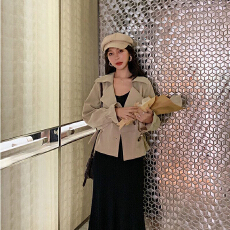 批发西装领外套女宽松2026春秋款韩版小个子夹克上衣气质收腰<b class='q'>短款</b>风衣