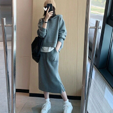 批发春秋冬季新款英伦风休闲运动套装女<b class='q'>时尚</b>港风连帽卫衣半身裙两件套