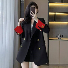 批发黑色西装<b class='q'>外套</b>红色袖口设计春秋时尚气质名媛通勤休闲<b class='q'>小西装</b><b class='q'>外套</b>女
