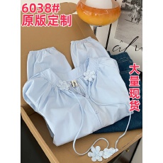 批发法式<b class='q'>甜美</b>立体花朵拼接灯笼袖衬衫女秋季洋气减龄宽松绑带长袖上衣