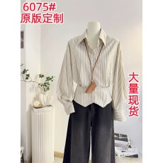 批发短款收腰<b class='q'>条纹</b><b class='q'>衬衫</b>女长袖2025秋季开叉设计感气质通勤<b class='q'>衬衣</b>韩系上衣