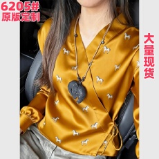 批发新中式黄色小马印花上衣女独特漂亮改良国风<b class='q'>唐装</b>掐腰系带<b class='q'>汉服</b>小衫